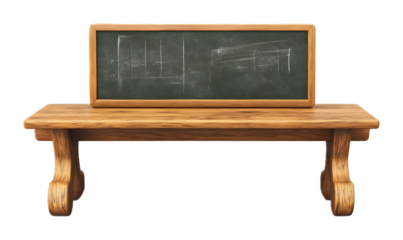 Elementary classroom bench and board isolated on a transparent background