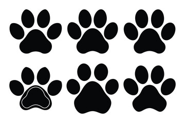 Fototapeta premium Paw icon silhouette set vector illustration. Paw print sign and symbol. Pet paw icon set white background
