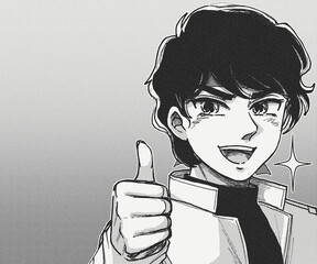 ヒーロー風の少年が応援してくれる漫画イラストバナー