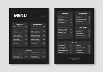 Food menu template. Restaurant and cafe menu layout design. Vector