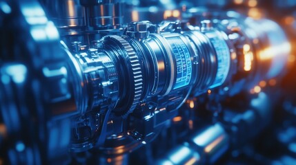 Fototapeta premium A futuristic engine concept with holographic displays, set in a sci-fi laboratory environment.