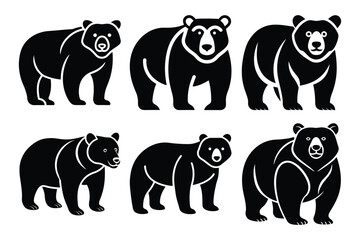 Bear flat minimal icon collection set logo design vector. Bear icon silhouette vector illustration white background.