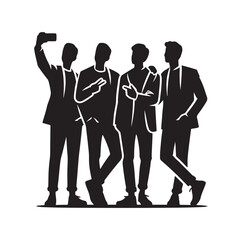group of man talking selfi silhouette vector illustration 
