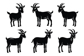 Goat Vector Illustration Collection. A stunning black collection of various goat silhouettes icon set.