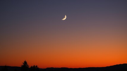 Fototapeta premium Crescent Moon Sunset Surrey BC Canada - High Resolution AI Art