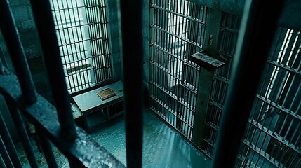 close-up shot of prison bars with clear copy space between them, emphasizing the sense of entrapment and the yearning for freedom. struggle for freedom. 