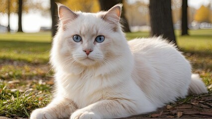 Cream point ragdoll cat in the park