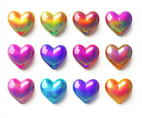 Collection set of rainbow hearts isolated on a white background