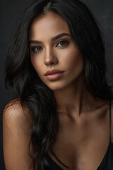 Fototapeta premium a beautiful woman, black hair, thin on dark background