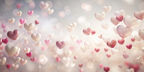 Hearts floating gently in mid-air, suspended over a soft white background with subtle Valentine's Day patterns, creating a dreamy and ethereal atmosphere , romantic, transparent background