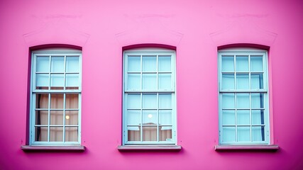 Pink Building with Three Windows - Bright, Detailed AI Photo