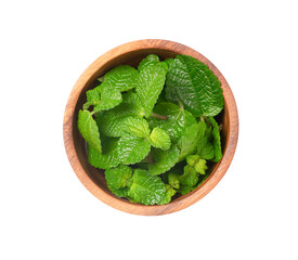 fresh mint in a wooden bowl