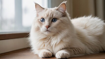 Cream point ragdoll cat laying on the floor indoor