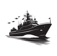 Obraz premium military ship silhouette vector illustration