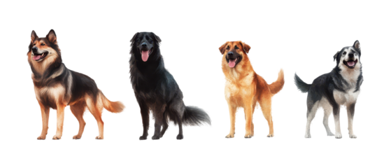 A diverse group of happy dogs showcasing different breeds and colors. transparent background