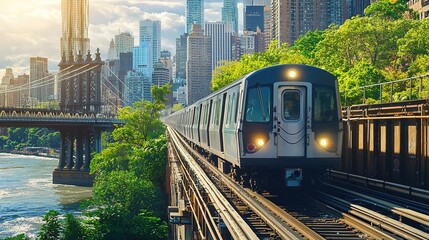 Obraz premium City Transit Train on Elevated Tracks