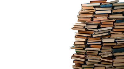 A stack of assorted books, showcasing various titles and colors, perfect for readers. transparent background