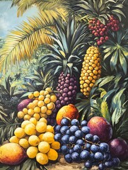 Fototapeta premium Vibrant Tropical Fruits Still Life Painting Warm Light. AI Generated