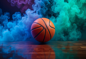 Obraz premium Basketball on the color smoke background