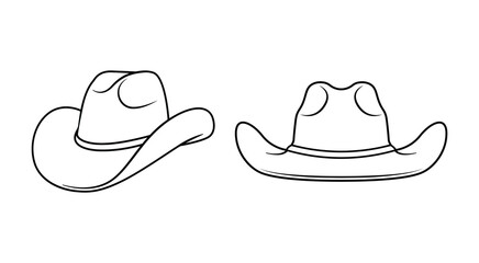 Cowboy Hat cartoon vector illustration, Front view and Side view of cowboy hats, Simple drawing of a cowboy hat
