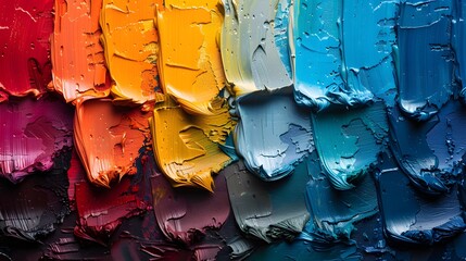 Paint in different colors on a palette close-up