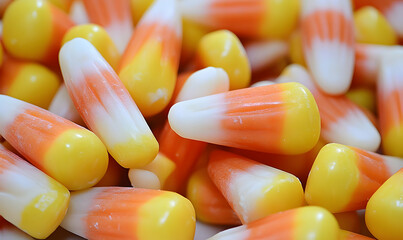 Candy corn pile, autumn, closeup, sweets, Halloween