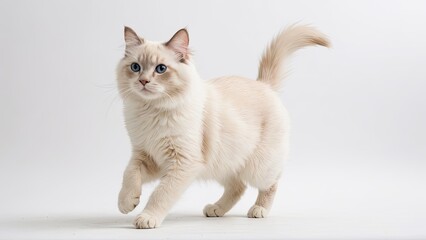 Cream point ragdoll cat on grey background