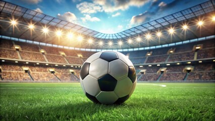 Ball liegt im Fu?ballstadion auf dem Rasen, ball on field at stadium, sports equipment