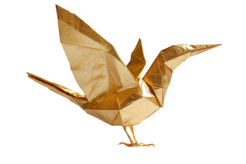 Fototapeta premium Intricate golden origami bird showcasing delicate craftsmanship and artistry in paper folding techniques