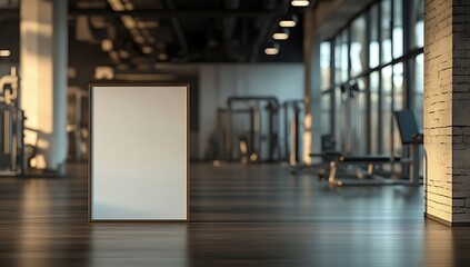Blank Sign Gym Interior Mockup, Wooden Floor
