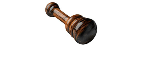 Wooden gavel on white background symbolizing justice and authority in legal proceedings. transparent background
