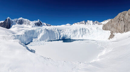 Obraz premium panoramic view of glacier with deep blue crevasses and icy landscape