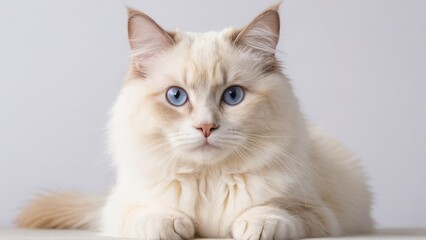 Portrait of Cream point ragdoll cat on grey background