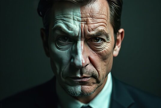 Two-Faced Man, Hypocrite, Deceitful AI Portrait -  Hidden Truths