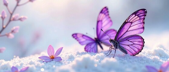 Two Purple Butterflies on White Background - Elegant & Dreamy AI Art