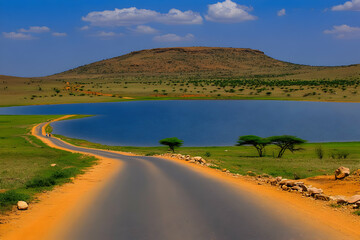 Scenic Lake Road Landscape Photo
