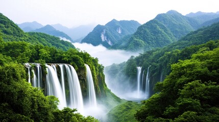 Fototapeta premium Serene Waterfall Landscape