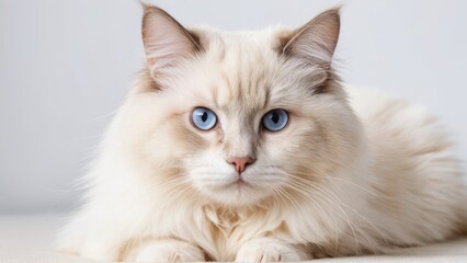 Portrait of Cream point ragdoll cat on grey background