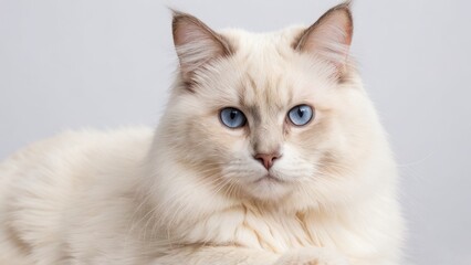 Portrait of Cream point ragdoll cat on grey background