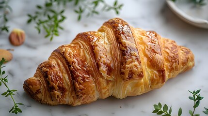 Traditional french breakfast croissant on white background