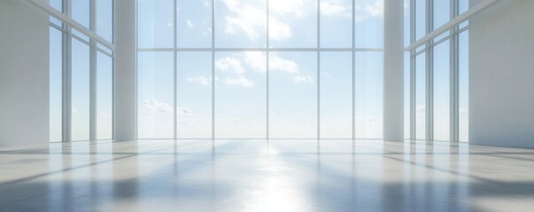 Modern Architectural Interior Design: Panoramic Sky View from Floor-to-Ceiling Windows