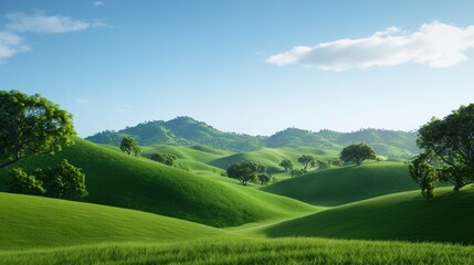 Fototapeta premium Rolling Green Hills under Sunny Sky