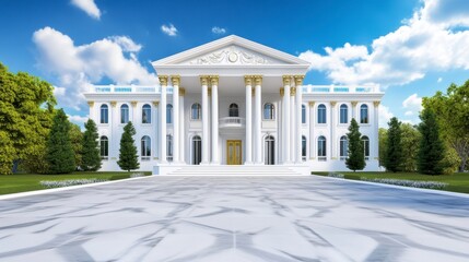 Obraz premium Grand Elegant Mansion with Pillars Under Bright Blue Sky