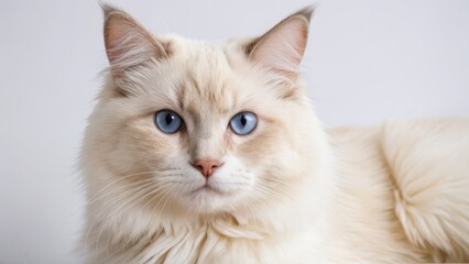 Portrait of Cream point ragdoll cat on grey background