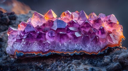Vibrant purple amethyst geode rock sparkling 