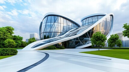 Fototapeta premium Futuristic Architectural Design of Sleek Glass Building Exterior