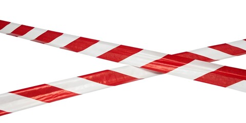 Fototapeta premium Crossed red white warning tape isolated on white 
