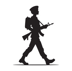 soldier marching with arms on parade silhouette vector illustration