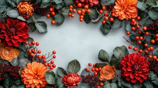 Autumn floral frame on textured background for festive designs
