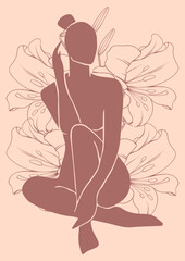 Nude girl, lily flower, vector illustration, minimalistic, illustration, vector
